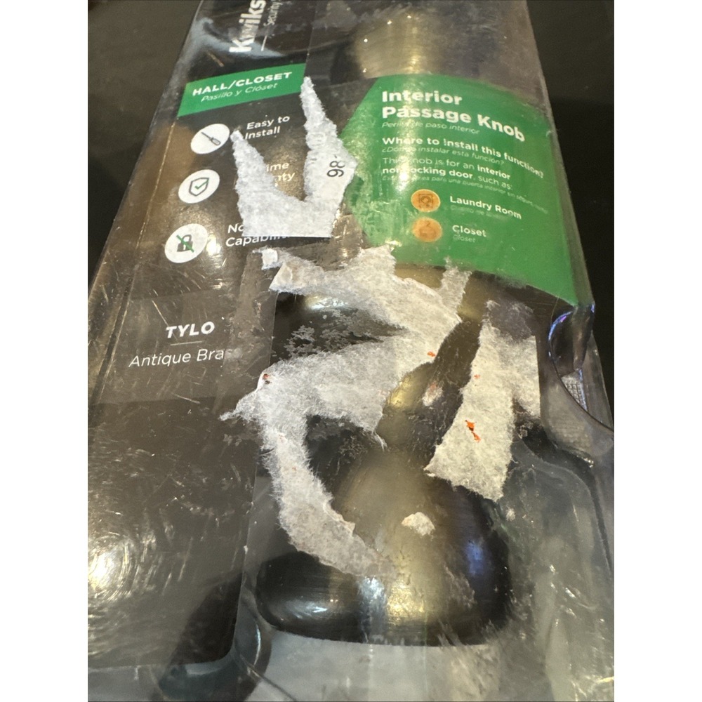 Kwikset Tylo Hall and Closet Passage Door Knob Round, Antique Brass 200t 5 cp v1